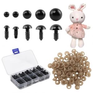 RTRTGS Yeux de S&eacute;curit&eacute; 100 pi&egrave;ces, en Plastique avec Rondelles, pour fait maison Poup&eacute;e Peluche, Yeux crochet, Yeux poup&eacute;e en crochet et Marionnettes Artisanat (6-12mm) (RTRTGS, neuf)