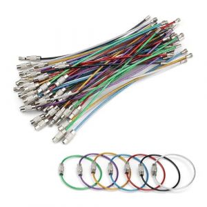 TIANLIN Anneaux Porte Cl&eacute; Acier Inoxydable, 56 Pi&egrave;ces Anneau Porte Clef 125mm, C&acirc;ble M&eacute;tallique avec Fermeture &agrave; Vis, Rev&ecirc;tement Nylon 7 Couleurs pour Porte Clef, &Eacute;tiquettes Bagages, Cartes ID (TIANLINN, neuf)