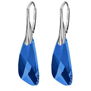Boucles D'oreilles Femme Argent 925 Ailes - Bijoux avec Cristaux - Bijoux Femme avec Boite Cadeau - élégantes et tendance Boucles D'oreilles - Optez pour les Cristaux Cadeau (Capri Blue) (Panda-Jewellery, neuf)