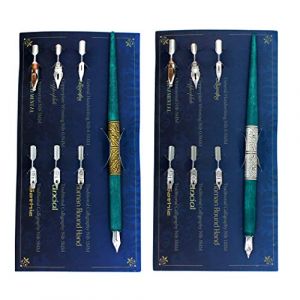 Hillento Kit de stylo de dessin de calligraphie de manga en bois de marbre, stylo à plume comique professionnel, comprend 2 poignées de porte-stylo, 12 plumes pour le lettrage, le bronze et l'argent (Haowu Trade, neuf)