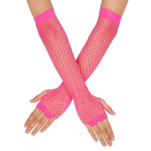 Gants Resille Rose Rouge Longs Sans Doigts Manches en R&eacute;sille D&eacute;guisement Ann&eacute;e 80 90 de F&ecirc;te &agrave; Th&egrave;me Gants en Dentelle Rose Accessoires Fluo de Cosplay d'Halloween (Bincang, neuf)