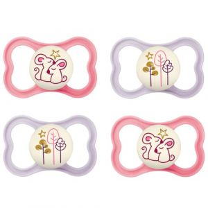 MAM Air Night Girl Lot de 4 t&eacute;tines en silicone 6-16 MAM Air Night Girl Mix // avec 2 bo&icirc;tes de transport st&eacute;rilis&eacute;es (babywaren24, neuf)