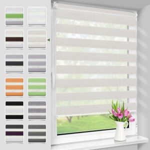 Deswell Store Enrouleur Jour Nuit sans Perçage, Tamisant pour Fenêtre ou Porte, Installation Facile avec Clips, 70 x 190 cm (Largeur du Tissu 66 cm), Lin (WanMi, neuf)