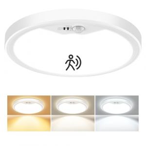Oumida Plafond LED avec capteur de mouvement 22cm,18W 1800LM &agrave; plafonnier rond Infrarouge &agrave; d&eacute;tection de Plafond,3 modes et temps R&eacute;glable,Chaud/Neutre/Froid pour salle de Bain,Cuisine,Balcon (Blanc) (XingDTX, neuf)