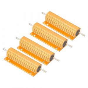 PATIKIL 100W 4 Ohm R&eacute;sistance de Coque en Aluminium, 4 Pcs R&eacute;sistance de Bo&icirc;tier en Aluminium R&eacute;sistance de Puissance &agrave; Vis de Tol&eacute;rance de 5%, Dor&eacute; (PATIKIL UK, neuf)