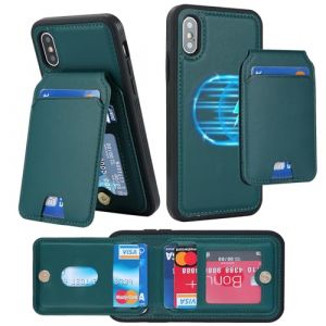 Coque Magn&eacute;tique pour iPhone X/XS - Compatible avec MagSafe - Etui iPhone X/XS Portefeuille avec Porte Carte - Housse en Cuir Pochette pour iPhone X/XS - Vert fonc&eacute; (ELTEKER, neuf)