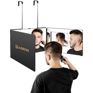 JUSRON Miroir 360&deg; Coiffure, Miroir 3 Faces Barbier, Portable&Hauteur R&eacute;glable, Miroir de Maquillage Pliable pour Coiffure, Rasage, pour Homme&Femme (sans LED) (SOLARIS VENTURES, neuf)