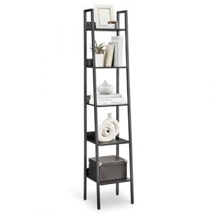 VASAGLE Étagère Échelle, Bibliothèque à 5 Niveaux, Meuble de Rangement sur Pied, Bureau, Salon, Chambre, Cuisine, Style Industriel, Noir Boisé LLS109B56 (SONGMICS HOME FR, neuf)