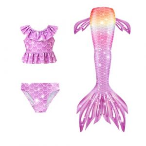 Maillot De Bain Enfant Fille - Joli Maillot de Bain d'été Cosplay Party Fille Manches Longues 3 Pièces Deguisement Océan Piscine Natation Plage Costume de Bain de Plage (heyann, neuf)