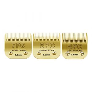 BESTBOMG 7FC+5FC+4FC Lame de Rechange pour toilettage de Chiens,Compatible avec Les séries Heiniger/Moser Max45 /Andis/Oster A5 Tondeuse pour Chien,Couper Longueur 3.2mm-9,5mm,Or (sodaer555, neuf)