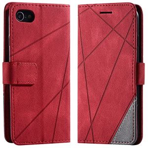 Vankii Coque pour iPhone SE 2020/iPhone 8/iPhone 7 (4,7 Pouces), Rabat Portefeuille de Protection Cuir PU Etui, Silicone TPU Bumper Magn&eacute;tique Housse, Flip Porte Cartes avec Support Cover Case (Rouge) (Vankii EU Store, neuf)