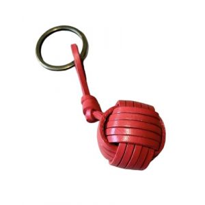 BLUECHOLON Porte-clés boule cordon ou cuir, porte-clés homme femme tressé en forme de boule. Porte-clés voiture moto, Grand cuir vermillon orange, Taille Unique (Mibandera, neuf)