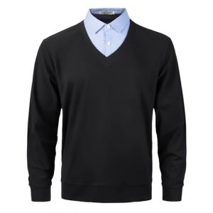 Oralidera Pull Faux col Chemise pour Homme Automne Hiver Pull Homme Empi&egrave;cement Col Chandails Pulls en Maille &agrave; Manches Longues, Noir, L (Oralidera, neuf)