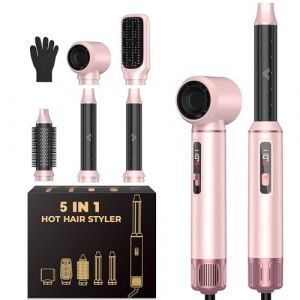 Air Brush 5 en 1 LCD Air Styler Pro 5 in 1 Seche Cheveux 5 en 1 Avec Seche Cheveux Boucleur, Airbrush Cheveux, Brosse Lissante, airbrush 5 en 1 5 en 1 Pour S&eacute;cher, Boucler, Lisser (SHUANG DING XIN, neuf)