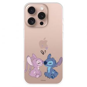 Coque compatible avec iPhone 16 Pro officielle Disney Angel & Stitch Baiser pour protéger votre téléphone portable Coque en silicone transparente souple sous licence officielle Lilo & Stitch (La Casa de Las Carcasas, neuf)