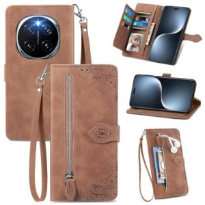MOJIA Coque Porte Monnaie pour Honor Magic7 Pro/Magic 7 Pro, Etui Portefeuille en Cuir PU avec Cover en TPU, Etui Multifonctionnel Porte-Cartes avec Dragonne. Marron (Shangnai, neuf)