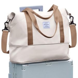 SEAFEW Sac de Voyage Femme Sac fourre-Tout de Sport Imperméable pour Week-End, Cabine Avion Ryanair Bagage Cabine 40x20x25 Easyjet 45x36x20 Extensible pour Travel Gym Danse,I11-Beige Marron (WONHOX, neuf)