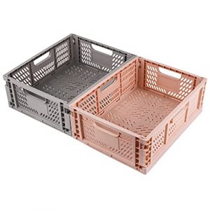 Spesh Lot de 2 Caisses Rangement Pliable Cagettes Plastique Empilable Caisse Pliante avec Poignée pour Cuisine, Chambre à Coucher, Bureau(rose+gris, 40 x 30 x 15 cm) (Spesh-eu, neuf)