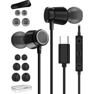 Ecouteurs Filaire USB C, Écouteurs USB C pour Samsung Galaxy S25 S24 Plus S23 FE S22 S21 Ultra S20 A54 A55 5g, Intra Métal Filaire Ecouteur Type C avec Microphone for iPhone 16 15 Pro Max (YsoundTech, neuf)