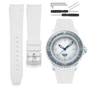 HORACE Bracelet de montre caoutchouc 22mm compatible avec Blancpain x Swatch Scuba Fifty Fathoms (Blanc - Argent) (LCGlobal, neuf)