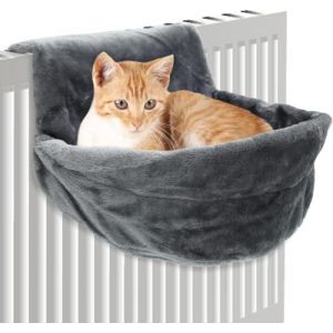 Generic Lit de radiateur pour chat, chaise longue chauffante, hamac chauffant pour chats, tissu peluche gris, lit de radiateur pliable pour chats, petits animaux domestiques, 45,5 x 39 x 25,5 cm (huangshanshihuizhouqudingpinbaihuoshanghang, neuf)