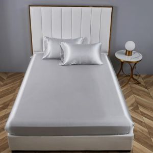 YASMENG Drap Housse 200x200 Satin Gris Clair Uni Bonnet 30 cm Soyeux Brillant Luxe Soie Drap de lit en Satin de Soie Polyester Douce Lisse Respirant pour Matelas &Eacute;pais (Tamir Zhang, neuf)