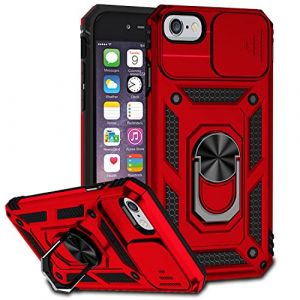 Jiyu Coque Compatible avec iPhone SE 2020/iPhone SE 3 2022/iPhone 8/7/6/6S, &Eacute;tui avec Cache Cam&eacute;ra & Support &agrave; Bague 360 Armor Full Body Antichoc Anti-Chut Housse TPU Silicone Bumper Cover,Rouge (jiyu store, neuf)