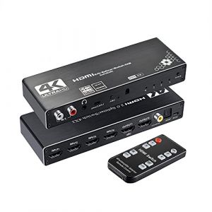 Splitter HDMI 4K, KuWFi Commutateur HDMI 4K @ 60Hz Commutateur HDMI 2.0 T&eacute;l&eacute;commande 4x2 HDR Commutateur HDMI Extracteur Audio avec commutateur Arc et IR HDMI 2.0 pour PS4 TV HDTV (SaLink Network, neuf)