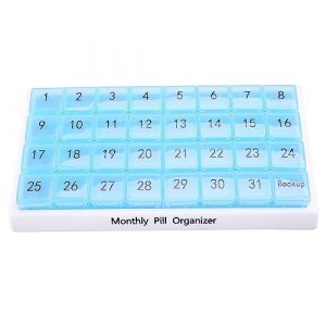 Willoghsa Le Pilulier Mensuel 31 Compartiments, 1 par Jour, 4 Semaines Mois 31 Jours Pilulier, Bleu (aozhuolai, neuf)