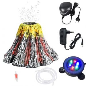 Kit d'ornement volcan d'aquarium - Lumière LED changeante - Kit de décoration volcan pour réservoir de poissons, décoration de réservoir de poisson (jaune) (EverTre, neuf)