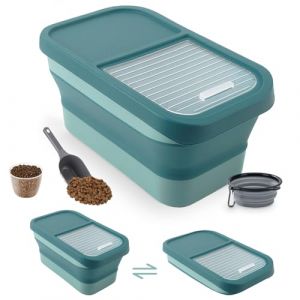 Druuzyl Conteneur &agrave; Croquettes pour Chien/Chat 5KG - Bo&icirc;te de Stockage Pliable avec Cuill&egrave;re et Tasse &agrave; Mesurer,Bowl pliable pour chien,vert,Seau Herm&eacute;tique pour Nourriture et Friandises Animaux (Tuyethjkd, neuf)