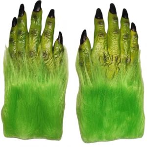 PILUZEAT Gants Halloween Noël Masque Costume Réalistes Monstres Universels en latex Vert Fourrure Adulte Homme Femme Déguisement Carnaval Cosplay Masquerade Nouvel An Fête à Thème Familiale (PILUZEAT, neuf)