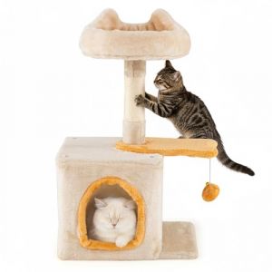 COSTWAY Petit Arbre &agrave; Chat 61 cm, Condo, Poteaux &agrave; Griffer en Sisal, 2 Plateformes, Arbre a Chat Design de Poisson, Pompon Suspendu, Tour pour Chaton &agrave; 3 Niveaux, Tissu Doux, 40 x 30 x 61 cm (61 cm) (FDS GmbH, neuf)