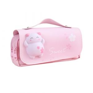 Imperméable Trousse Scolaire,Trousse à Crayons de Chat Animal 3 Compartiment Kawaii avec Jouet de décompression étudiants de Organiseur de Papeterie pour Etudiants Adolescent Garçon (ShanBye, neuf)