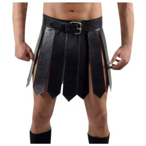 Jupe en cuir noir pour homme - Costume de gladiateur m&eacute;di&eacute;val - En cuir synth&eacute;tique - Style r&eacute;tro - Avec ceinture - Pour Halloween, cosplay, f&ecirc;te, O Noir., taille unique (Bieuzhlo, neuf)