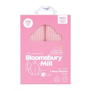 Bloomsbury Mill – Lot de 2 – 100% Pur Coton Biologique – Couvertures Ultra-Douces en Coton Cellulaire pour Bébé – 75cm x 95cm - Landau/Poussette/Couffin - Rose (Bloomsbury Mill, neuf)