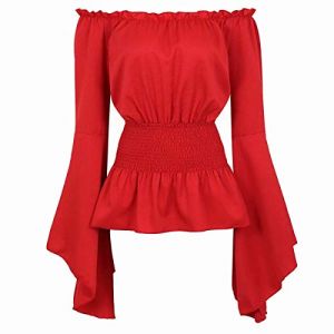 Jutrisujo Costume Medieval Femme Renaissance Chemise R&eacute;tro Victorien &Eacute;paule D&eacute;nud&eacute;e &Eacute;l&eacute;gante Sexy Top Vampire Pirate Rouge L (jutrisujo Unique, neuf)