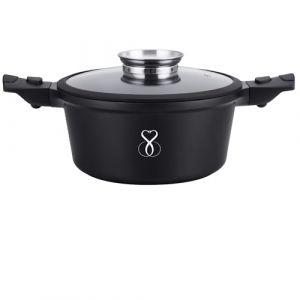 Casserole Antiadhésive Façon Pierre en Fonte Aluminium faitout Cocotte Casseroles Revêtement super AntiAdhésif Tous Feux dont Induction four avec Couvercle en Verre Sans PFOA (24 CM) (Eureka! sarl, neuf)