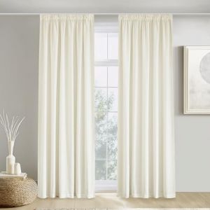 PONY DANCE Rideau Voilage - Rideaux Lin Naturel Demi-Transparent avec Galon Fronceur Protecter la Confidentialit&eacute;, Decoration Maison Salon Moderne, 2 Pcs, &Eacute;cru, L140xH210 cm (RYB HOME EU, neuf)