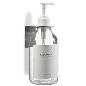 MaisoNovo Distributeur de Shampoing et Apr&egrave;s-Shampooing - Distributeur de Savon de Douche Mural - 500 ML Lot de 1 Flacon en Plastique Transparent avec Pompe Blanche - 1 Compartiment sans Per&ccedil;age (Maisonovo, neuf)