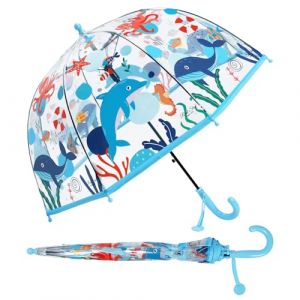 decalsweet Parapluie - Transparent - Anti-Vent - Long Cloche, Parapluie Enfant Transparent Cloche Robuste et Stable, Parapluie Dôme Garcon Fille Parapluies Cannes Monde Sous-Marin (Decalsweet, neuf)