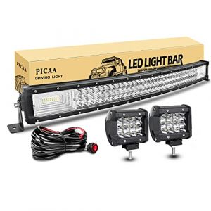 PICAA Led Barre Lumineuse 7D Triple Rangée Incurvé 32 pouces 78.5cm 405W Rampe a led barre de led avec de 2X 4 pouces Phare de Travail LED 12V 24V hors route Voiture Véhicules 4x4 SUV ATV Camion (BEISHUO-UK, neuf)