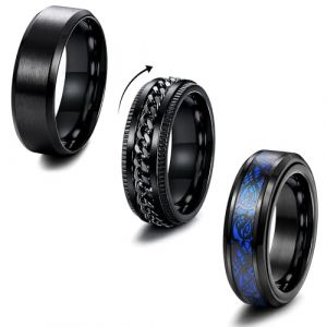 Milacolato 3 Bague Homme Acier Inoxydable Noir Cool Cha&icirc;ne Torsad&eacute;e Bague d'Anxi&eacute;t&eacute; Tournante Celtique Dragon Band Spinner Ring Mariage Promise Fidget Ring 8mm Bande (qingtxc, neuf)
