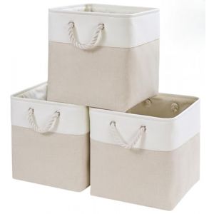 Mangata Cube de Rangement Tissu,25x25x25cm Paniers de Rangement Pour Vêtements/étagère(Beige Clair/Blanc, 3 Paquet) (Amour de Lavande, neuf)