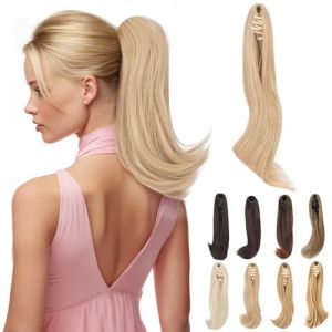 Elailite Postiche Queue de Cheval Pince Extension Rajout Cheveux Raides Claw Ponytail Blond Sable/Blond Clair Pointes Ondul&eacute;es 40cm 100g (Naughty Fashion Mode, neuf)