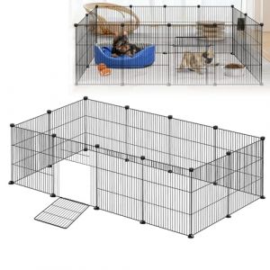 LZQ Lot de 12 enclos pour lapins, petits animaux avec porte, cage &agrave; cochon d'Inde, enclos pour petits animaux, furets, lapins, h&eacute;rissons, chiots, chatons, filet dense, 142 x 72 x 36 cm (Anning Home, neuf)