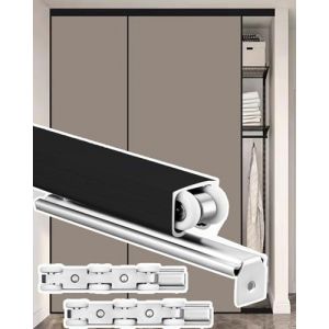 Minglez Kit Porte Coulissante Kit de Porte Coulissante Noir de 2 M, 2,3 M, 2,4 M, 2,7 M, 3 M et 3,7 M. Rail de Porte Coulissante avec roulettes pour Placard, Rail de Porte Coulissante(3ft/0.9m) (Smile R, neuf)