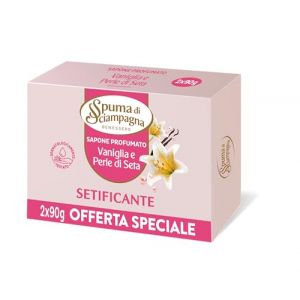 SPUMA DI SCIAMPAGNA SAPONETTA SETIFIANT PERLA DI SETA E VANIGLIA 2 PEZZI DA 90 GRAMMI (CorpoeCapelli, neuf)