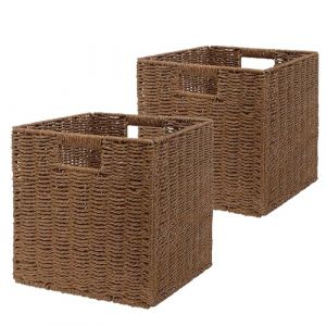 Aluusy Panier Rangement Tress&eacute;, Lot de 2 Cube Rangement Pliable en Papier de Jacinthe d'eau, Panier pour &eacute;tag&egrave;re Kallax, Bureau, Chambre, Panier pour V&ecirc;tements Jouets Magazines 28x28x28cm (Aluusy Store, neuf)