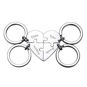MeMeDIY 4pcs Maman Grande Soeur Personnalis&eacute; Coeur Puzzle Porte-cl&eacute;s pour Les Amateurs Petite Amie de Bijoux en Acier Inoxydable Set d'argent (MeMeDIY, neuf)